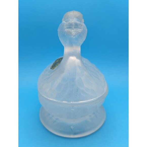 French Portieux Vallerysthal Frosted Duck Trinket Glass Dish 2 Pc. VTG Rare Mint - Picture 5 of 12